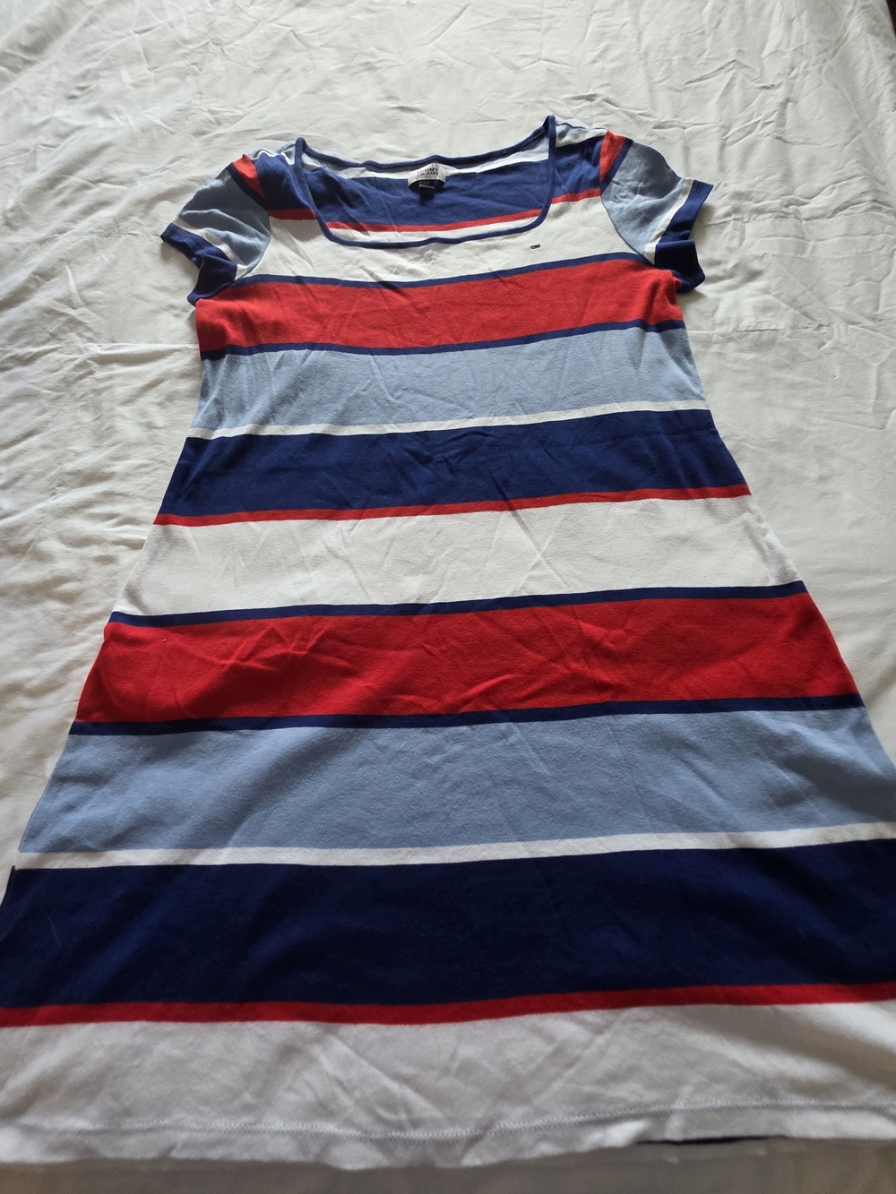 Striped Short Sleeve Midi Dress - Red, Navy & Light Blue